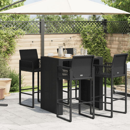 HKH Mesa de Bar para Jardim com Tampo em Acácia Vime Pe - Preto