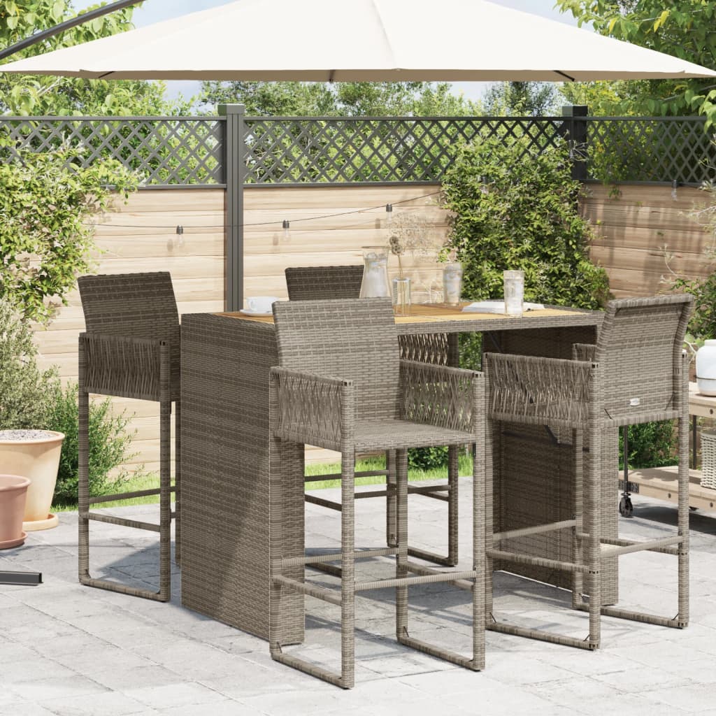 HKH Mesa de Bar para Jardim com Tampo em Acácia Vime Pe Cinza - Cinzento