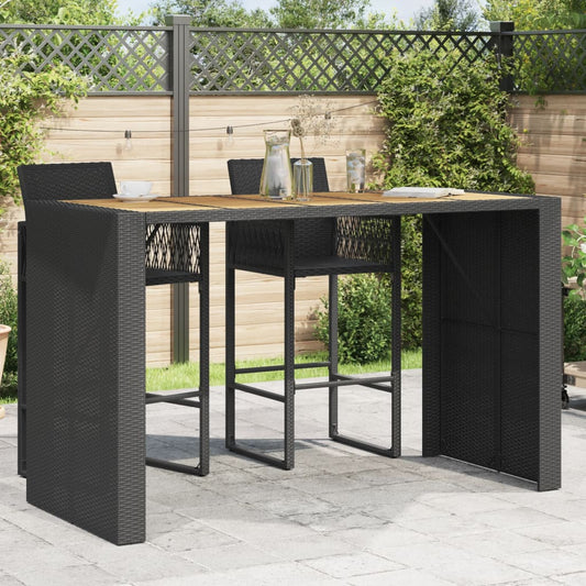 HKH Mesa de Bar para Jardim com Tampo em Acácia Vime Pe - Preto