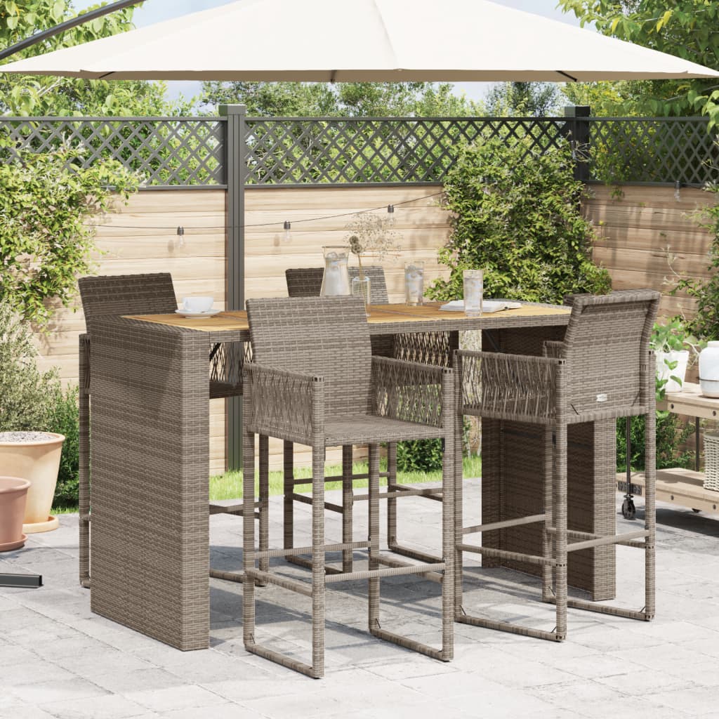 HKH Mesa de Bar para Jardim com Tampo em Acácia Vime Pe Cinza - Cinzento