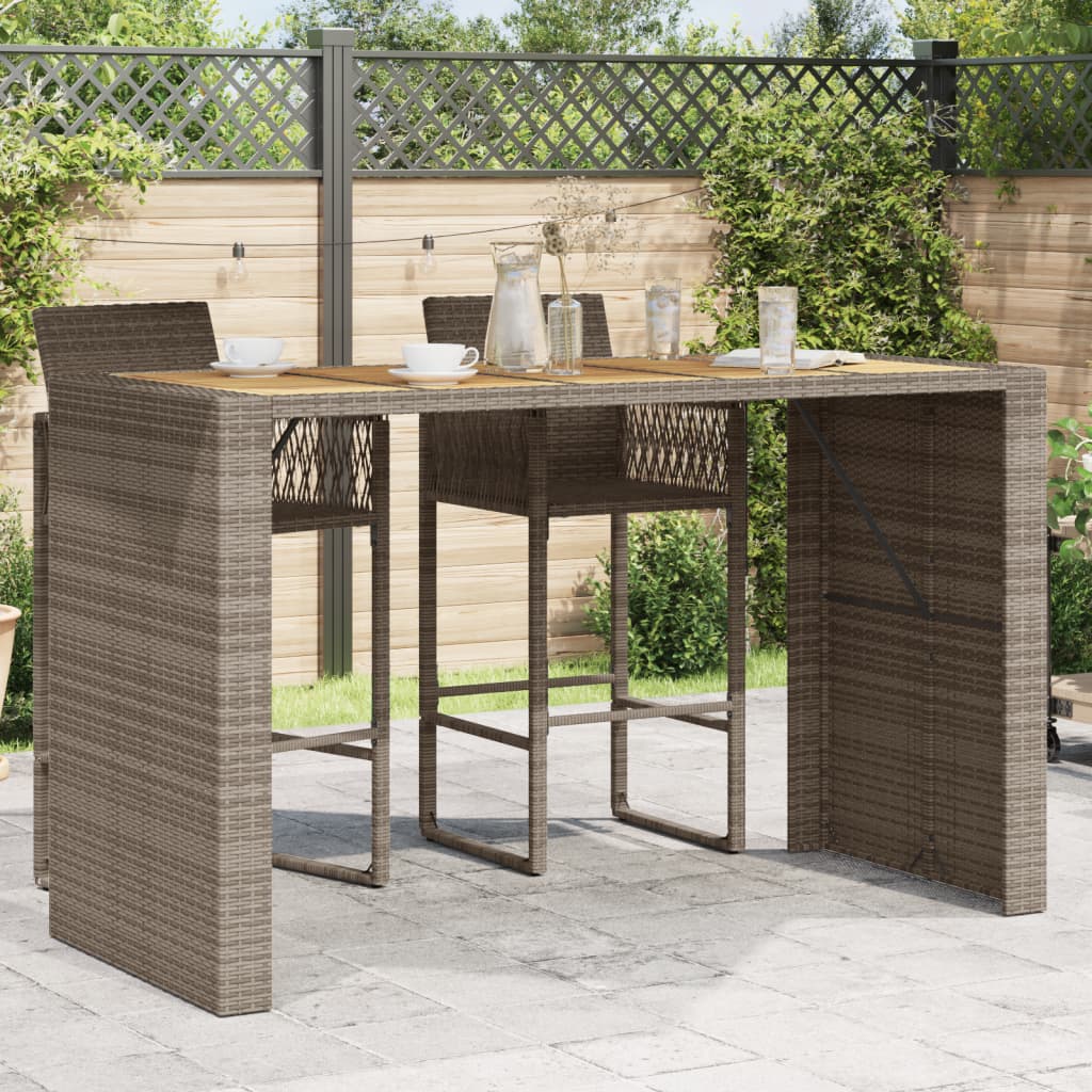 HKH Mesa de Bar para Jardim com Tampo em Acácia Vime Pe Cinza - Cinzento
