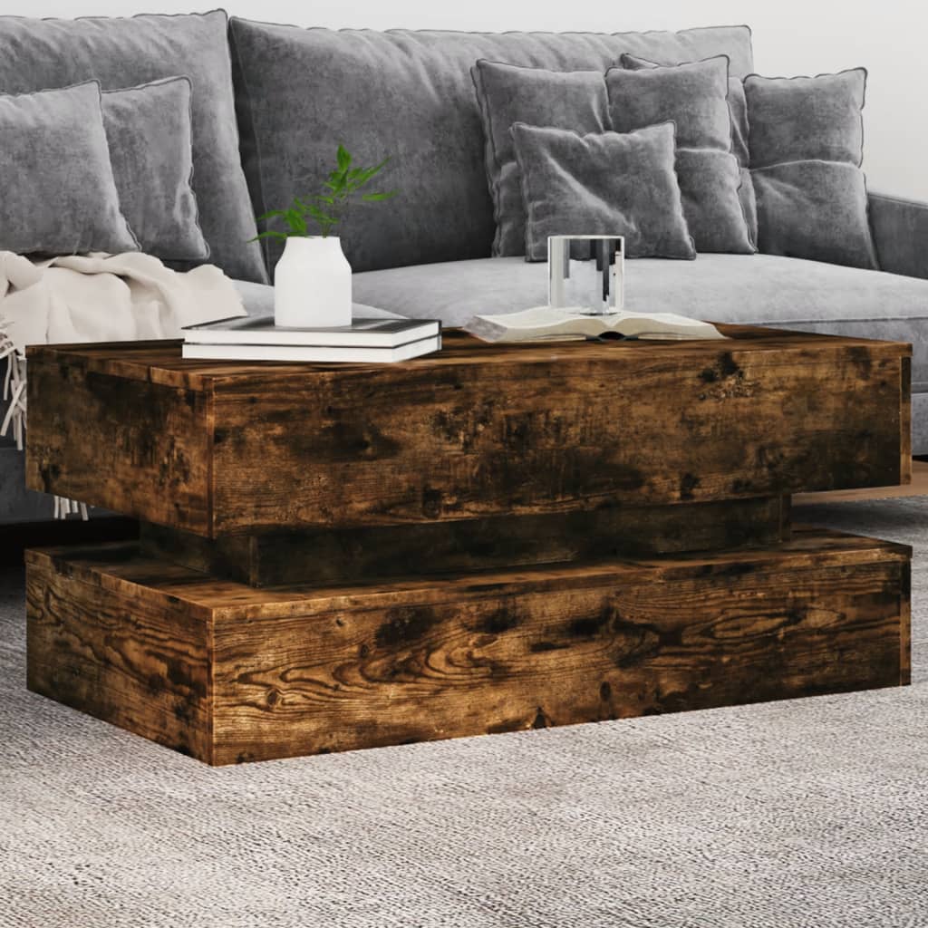 Mesa de centro HKH con luces LED, roble ahumado