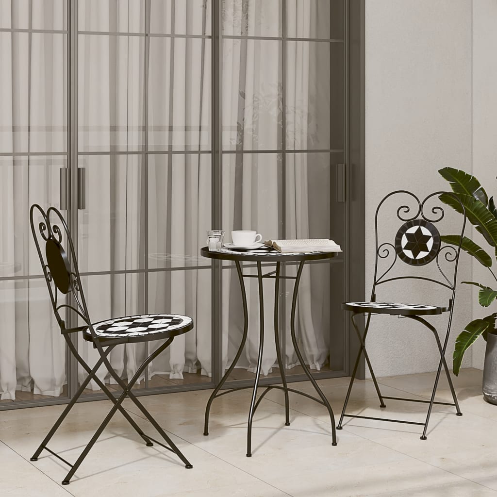 HKH Mesa de Bistrô em Mosaico Ã˜ Cerâmica e Branco - Preto