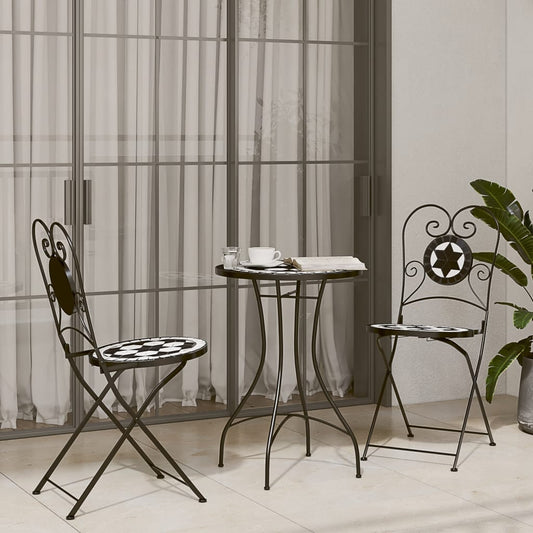 HKH Mesa de Bistrô em Mosaico Ã˜ Cerâmica e Branco - Preto