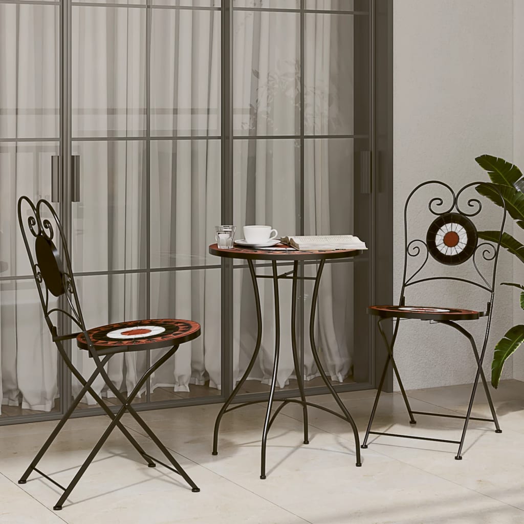 HKH Mesa de Bistrô em Mosaico Ã˜ Cerâmica Terracota e Branco - Laranja