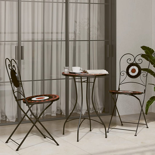 HKH Mesa de Bistrô em Mosaico Ã˜ Cerâmica Terracota e Branco - Laranja
