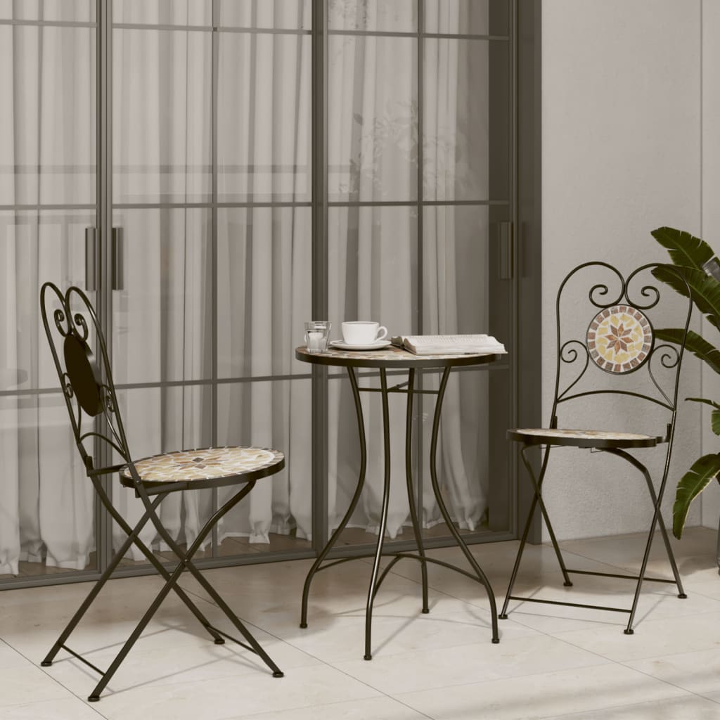 HKH Mesa de Bistrô em Mosaico Ã˜ Cerâmica Terracota e Branco - Laranja