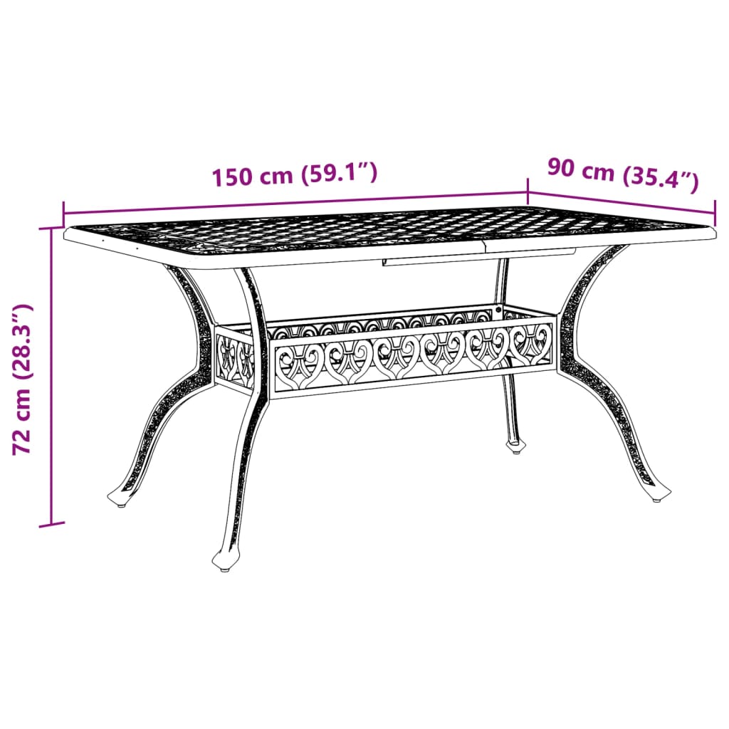 HKH Mesa de Jardim 150x90x72 Cm Alumínio Fundido - Preto