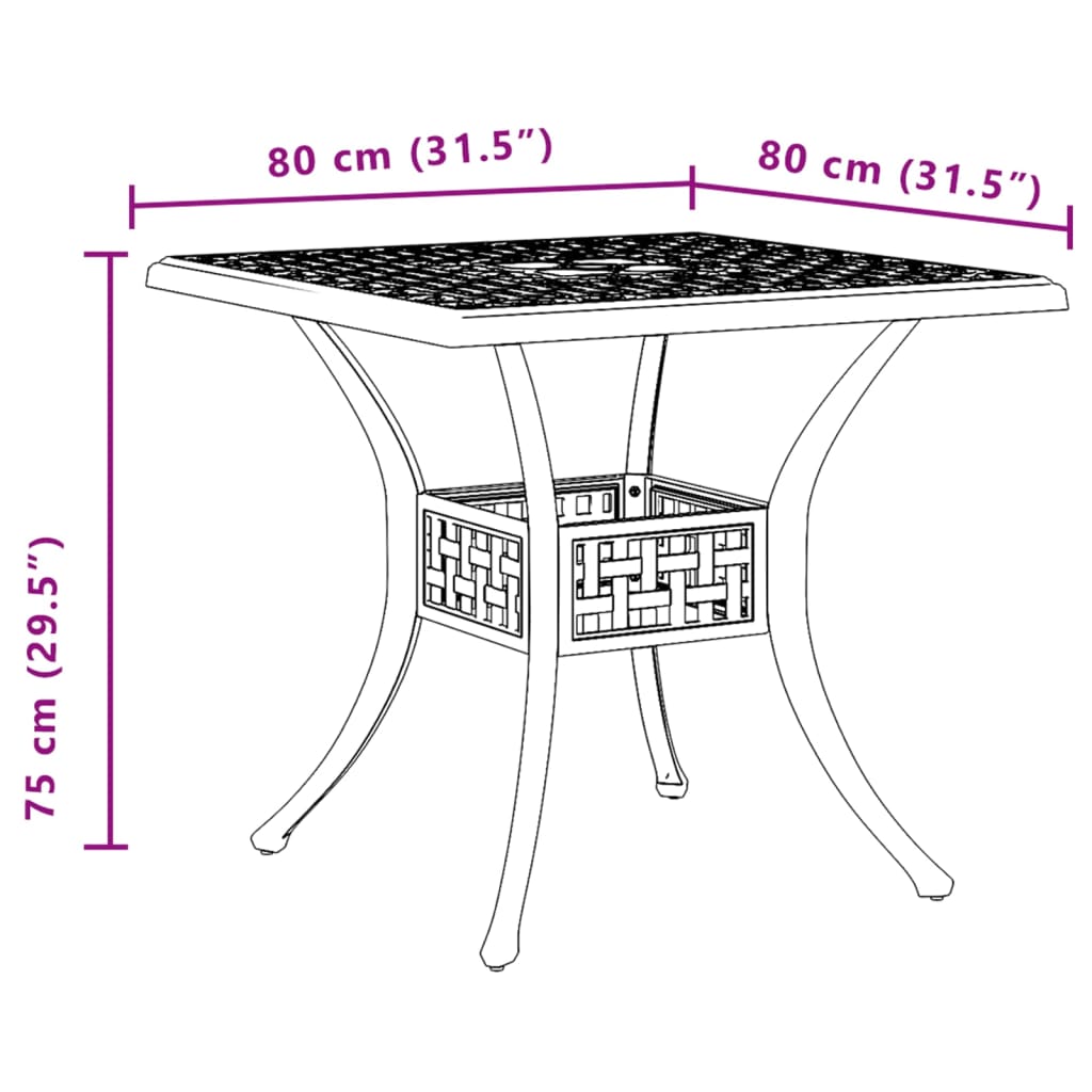 HKH Mesa de Jardim 80x80x75 Cm Alumínio Fundido - Preto