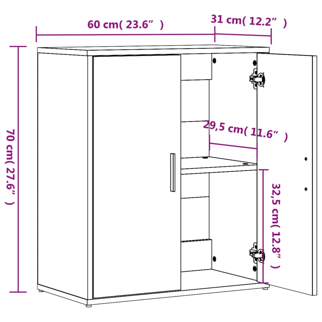 Aparador moderno HKH de madera de ingeniería 60 x 31 x 70 cm - Roble ahumado