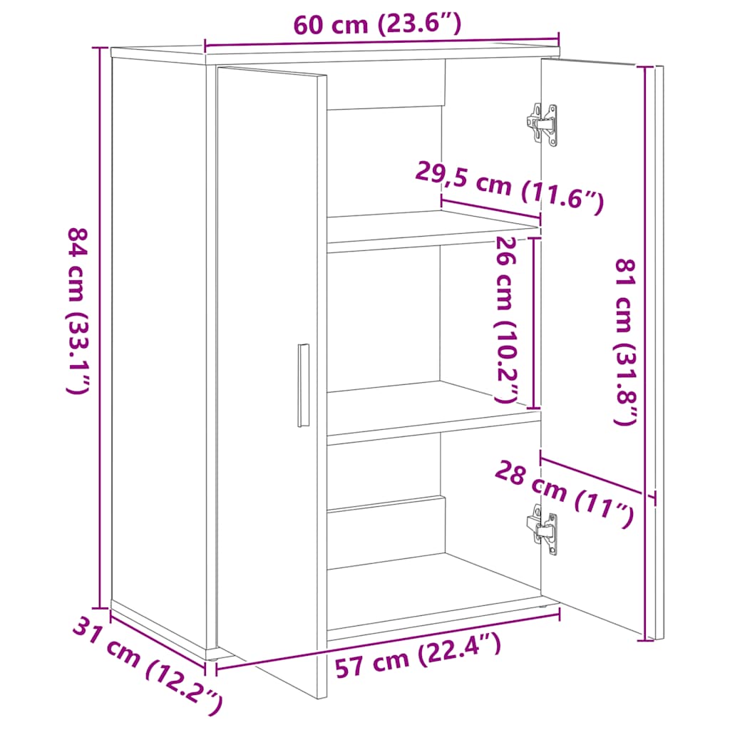 HKH Aparador Moderno em derivados de Madeira 60 X 31 X 84 Cm - Branco