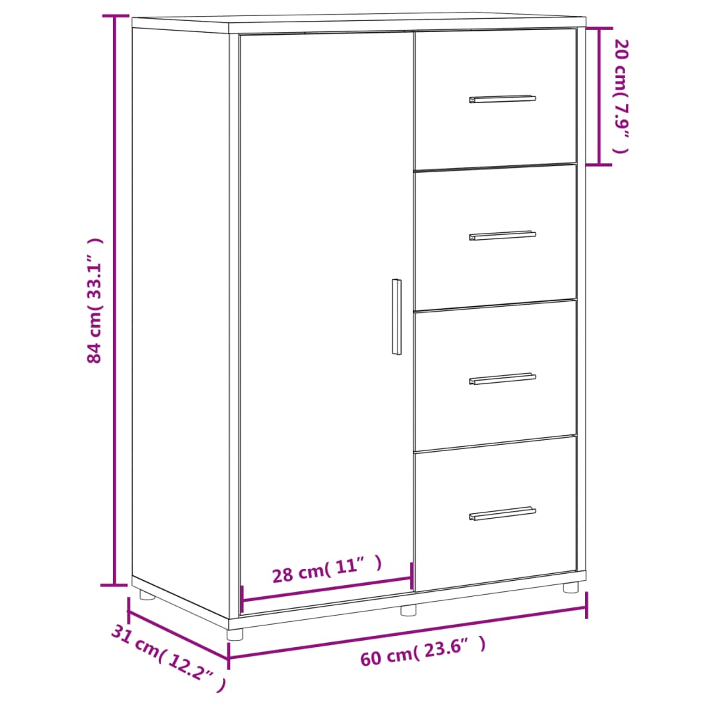 Aparador Moderno HKH en derivados de Madera 60 X 31 X 84 Cm - Gris-Cemento
