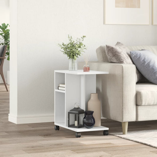 Mesa auxiliar HKH con ruedas de madera manufacturada - Blanco