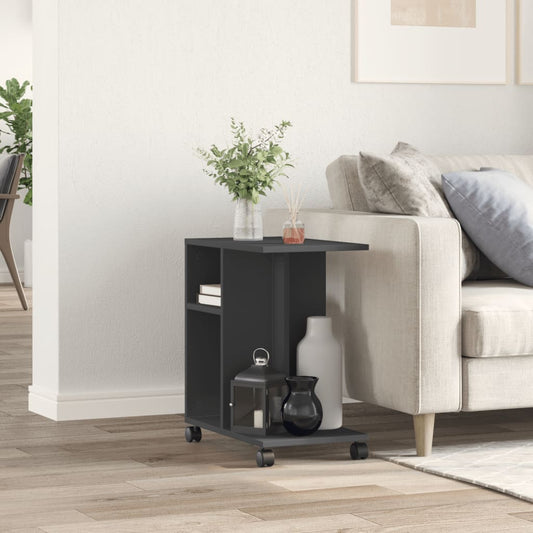 HKH Mesa Auxiliar con Ruedas de Madera Industrial - Negro