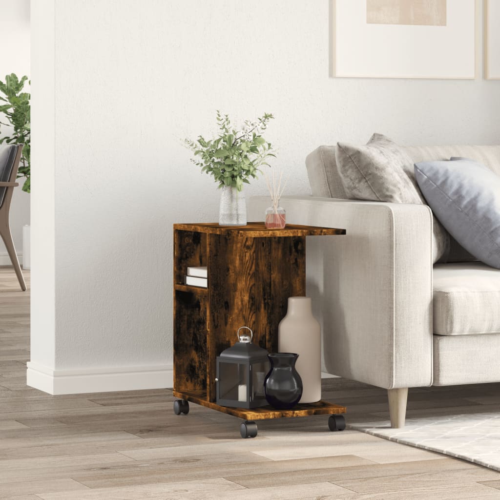 Mesa auxiliar HKH con ruedas, en roble ahumado y derivados de la madera