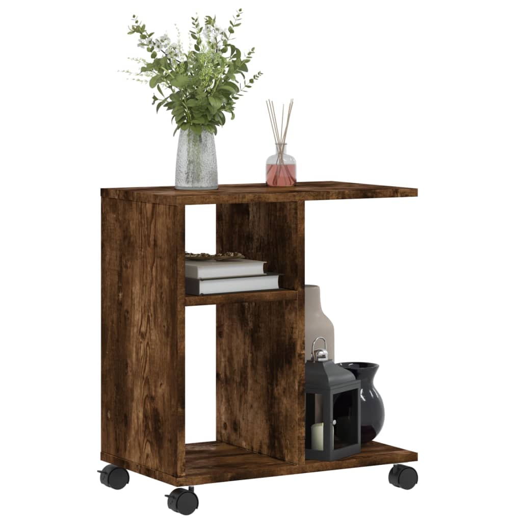 Mesa auxiliar HKH con ruedas, en roble ahumado y derivados de la madera