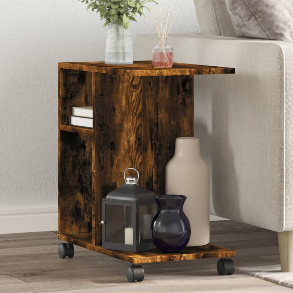 Mesa auxiliar HKH con ruedas, en roble ahumado y derivados de la madera