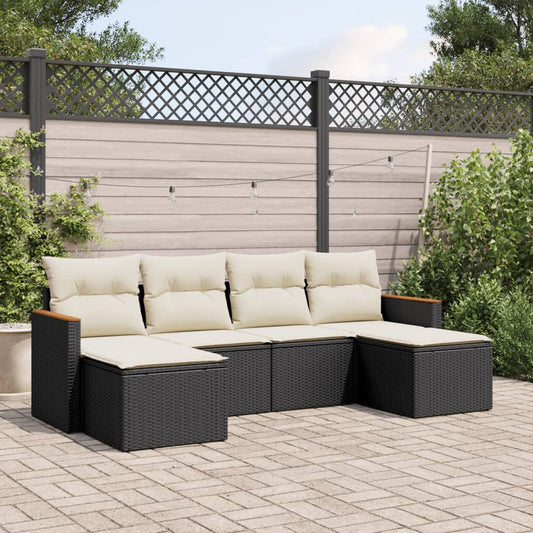 HKH 6 Pcs Conjunto Sofás de Jardim C/ Almofadões Vime Pe - Preto