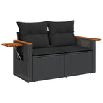HKH 3 Pcs Conjunto Sofás de Jardim com Almofadões Vime Pe - Preto