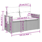 HKH 3 Pcs Conjunto Sofás de Jardim C/ Almofadões Vime Pe - Cinzento