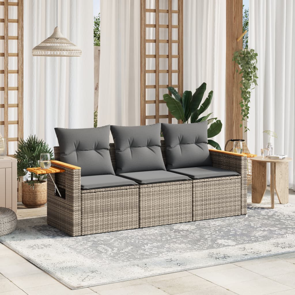 HKH Set de Sofás de Jardín de 3 Piezas con Cojines Ratán PE - Gris