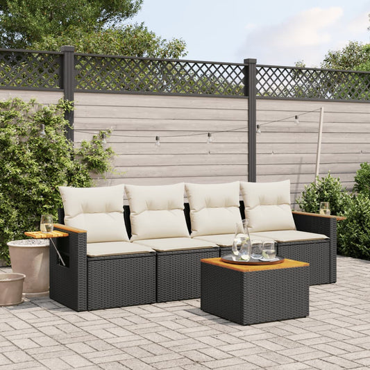 HKH 5 Pcs Conjunto Sofás de Jardim com Almofadões Vime Pe - Preto