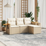 HKH 4 Pcs Conjunto de Sofás para Jardim C/ Almofadões Vime Pe - Bege