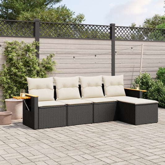 HKH 5 Pcs Conjunto Sofás de Jardim com Almofadões Vime Pe - Preto