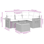 HKH 5 Pcs Conjunto Sofás de Jardim C/ Almofadões Vime Pe - Cinzento