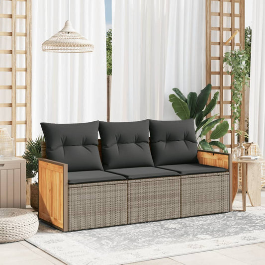 HKH 3 Pcs Conjunto Sofás de Jardim C/ Almofadões Vime Pe - Cinzento
