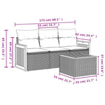 HKH 4 Pcs Conjunto Sofás de Jardim C/ Almofadões Vime Pe - Cinzento