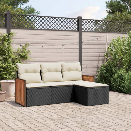 HKH 4 Pcs Conjunto de Sofás para Jardim C/ Almofadões Vime Pe - Preto