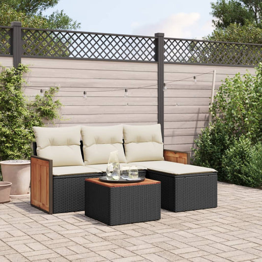 HKH 5 Pcs Conjunto Sofás de Jardim com Almofadões Vime Pe - Preto