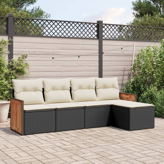 HKH 5 Pcs Conjunto Sofás de Jardim com Almofadões Vime Pe - Preto