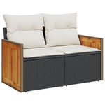 HKH 6 Pcs Conjunto Sofás de Jardim C/ Almofadões Vime Pe - Preto