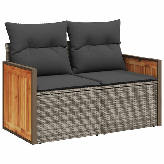 HKH 4 Pcs Conjunto Sofás de Jardim C/ Almofadões Vime Pe - Cinzento