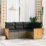 HKH 4 Pcs Conjunto Sofás de Jardim C/ Almofadões Vime Pe - Cinzento