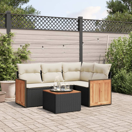 HKH 5 Pcs Conjunto Sofás de Jardim com Almofadões Vime Pe - Preto