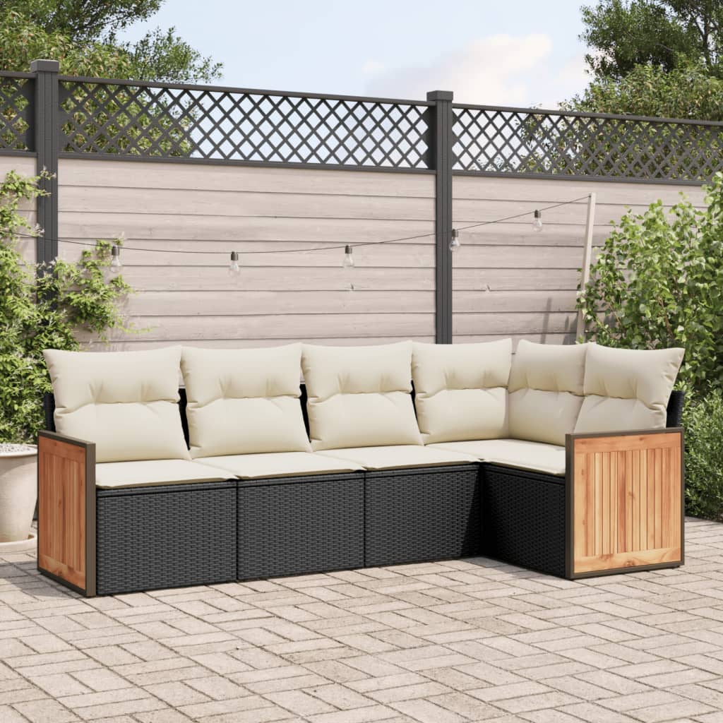 HKH 5 Pcs Conjunto Sofás de Jardim com Almofadões Vime Pe - Preto