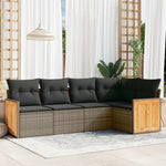 HKH 5 Pcs Conjunto Sofás de Jardim C/ Almofadões Vime Pe - Cinzento