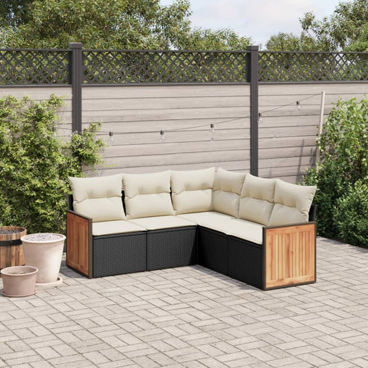 HKH 5 Pcs Conjunto Sofás de Jardim com Almofadões Vime Pe - Preto