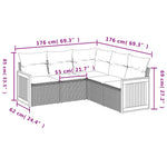 HKH 5 Pcs Conjunto Sofás de Jardim C/ Almofadões Vime Pe - Cinzento