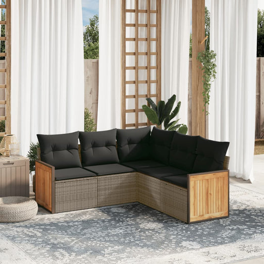 HKH 5 Pcs Conjunto Sofás de Jardim C/ Almofadões Vime Pe - Cinzento