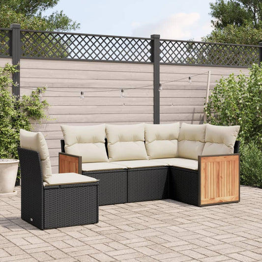 HKH 5 Pcs Conjunto Sofás de Jardim com Almofadões Vime Pe - Preto