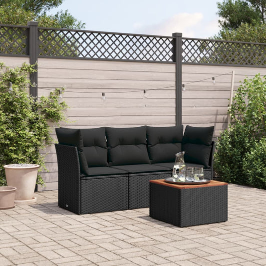 HKH 4 Pcs Conjunto de Sofás para Jardim C/ Almofadões Vime Pe - Preto