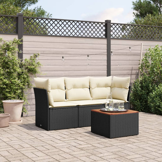 HKH 4 Pcs Conjunto de Sofás para Jardim C/ Almofadões Vime Pe - Preto