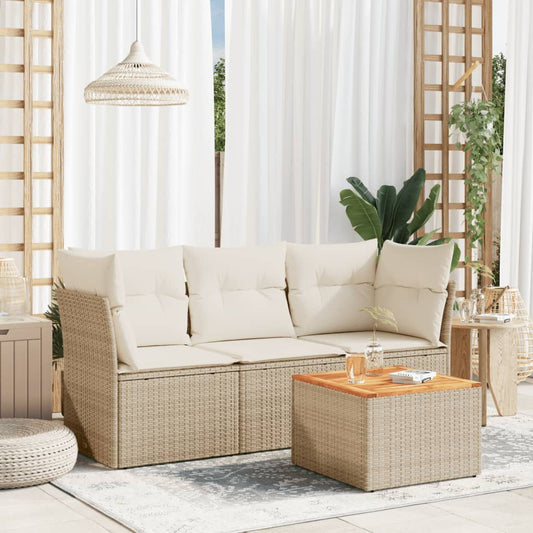 HKH 4 Pcs Conjunto de Sofás para Jardim C/ Almofadões Vime Pe - Bege