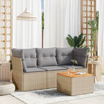 HKH 4 Pcs Conjunto de Sofás para Jardim C/ Almofadões Vime Pe - Bege