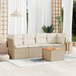 HKH 5 Pcs Conjunto de Sofás P/ Jardim com Almofadões Vime Pe - Bege