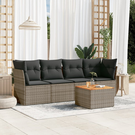 HKH 5 Pcs Conjunto Sofás de Jardim C/ Almofadões Vime Pe - Cinzento